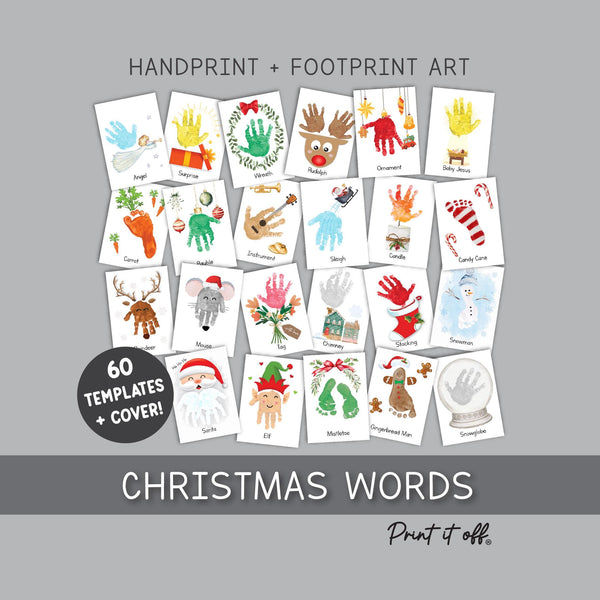 Christmas Handprint & Footprint Art, Printable Kids Craft Templates, Christmas Words Learning, Toddler Preschool Keepsake PRINT IT OFF