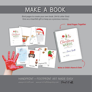 Christmas Handprint & Footprint Art, Printable Kids Craft Templates, Christmas Words Learning, Toddler Preschool Keepsake PRINT IT OFF