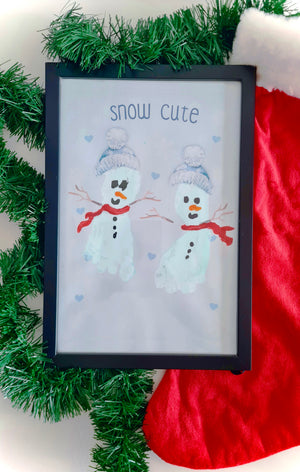 Snow Cute Two Snowman Christmas - Footprint Art Craft Printable Keepsake Gift Template - PRINT IT OFF 0667