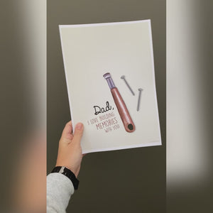 Dad Hammer Nail / Footprint Handprint Art / Father's Day Birthday Daddy / Kids Baby Toddler / Keepsake Craft Memory DIY Card Print 0305