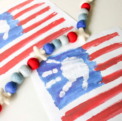 Flag 4th of July / Handprint Footprint Art / USA Independence Day / America American / Kids Baby Toddler / Keepsake Craft Art Print DIY 0248
