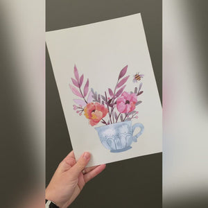 Handprint Teacup / Flower Hand Art / Kids Baby Toddler / Nursery Decor Mother's Day / Keepsake Craft Gift DIY Card / Printable Print 0180