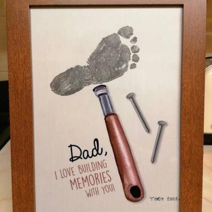 Dad Hammer Nail / Footprint Handprint Art / Father's Day Birthday Daddy / Kids Baby Toddler / Keepsake Craft Memory DIY Card Print 0305