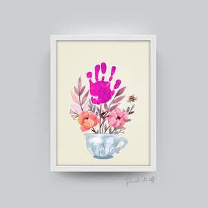 Handprint Teacup / Flower Hand Art / Kids Baby Toddler / Nursery Decor Mother's Day / Keepsake Craft Gift DIY Card / Printable Print 0180