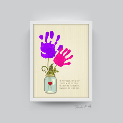 Two Flowers Jar Poem / Handprint Footprint Art / Kids Toddler Baby Siblings / Craft Gift Keepsake / Mom Mum Mother's Day / Grandparents 0002