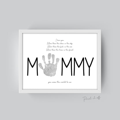 You Mean The World To Me / Mother's Day Poem / Mommy Mummy / Handprint Art / Kids Baby Toddler / Keepsake Craft DIY Gift Card Print 0186