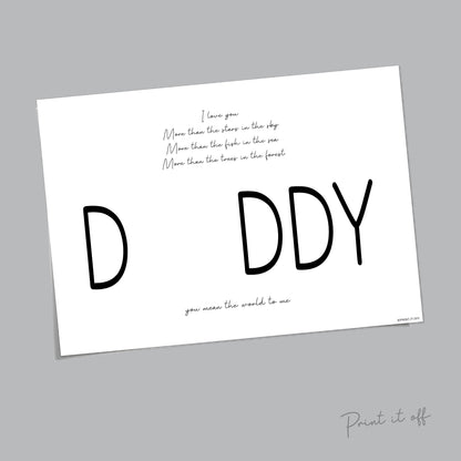 Handprint Art Craft / Daddy Dad Poem / Father's Day / Kids Baby Toddler Keepsake Memory Craft DIY Card  / Daddy Poem Card / Print 0090