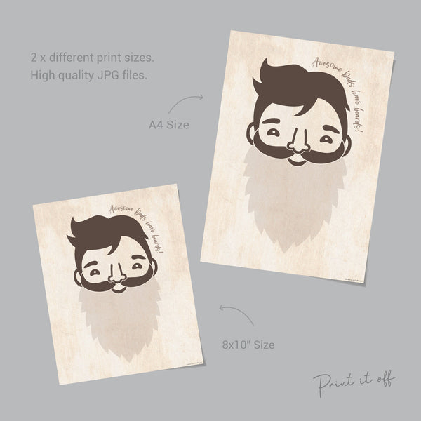 Awesome Dads Have Beards / Hand Handprint Art Craft / Father's Day Birthday Dad / Kids Baby Toddler / Keepsake Gift DIY Card Print 0234