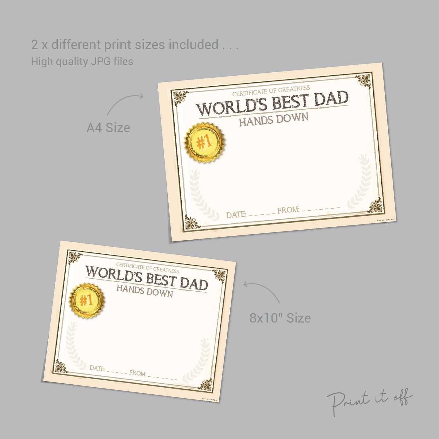 Dad Certificate / Handprint Art / World's Best Dad Hands Down / Handprint Craft DIY Card / Father's Day Birthday Gift / Printable Print 0003