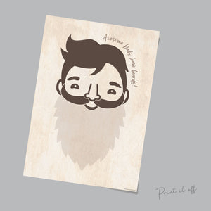 Awesome Dads Have Beards / Hand Handprint Art Craft / Father's Day Birthday Dad / Kids Baby Toddler / Keepsake Gift DIY Card Print 0234