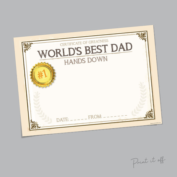 Dad Certificate / Handprint Art / World's Best Dad Hands Down / Handprint Craft DIY Card / Father's Day Birthday Gift / Printable Print 0003