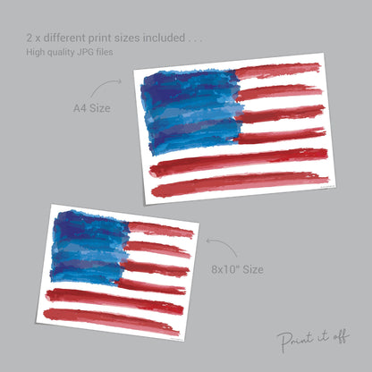 Flag 4th of July / Handprint Footprint Art / USA Independence Day / America American / Kids Baby Toddler / Keepsake Craft Art Print DIY