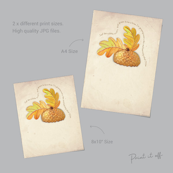 Acorn Autumn Poem / Just a Little Acorn Growing Every Day / Handprint Art Craft / Kids Baby Toddler Keepsake / Printable Print Card 0257