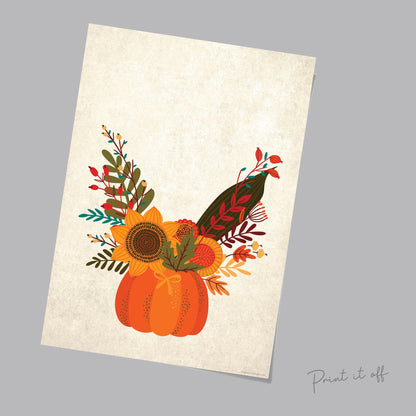 Pumpkin Flower Handprint Art / Autumn Thanksgiving / Child Kids Baby Toddler / DIY Memory Keepsake Craft Art Print Decor Decoration 0282