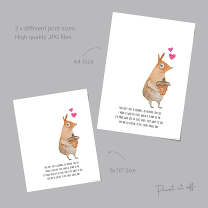 Squirrel Footprint Art Poem / Autumn Thanksgiving / Child Kids Baby Toddler Foot / DIY Memory Keepsake Craft Art / Print Gift Card 0286