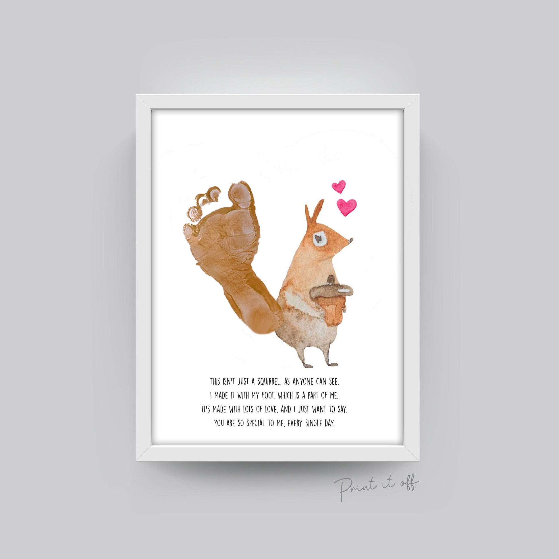 Squirrel Footprint Art Poem / Autumn Thanksgiving / Child Kids Baby Toddler Foot / DIY Memory Keepsake Craft Art / Print Gift Card 0286