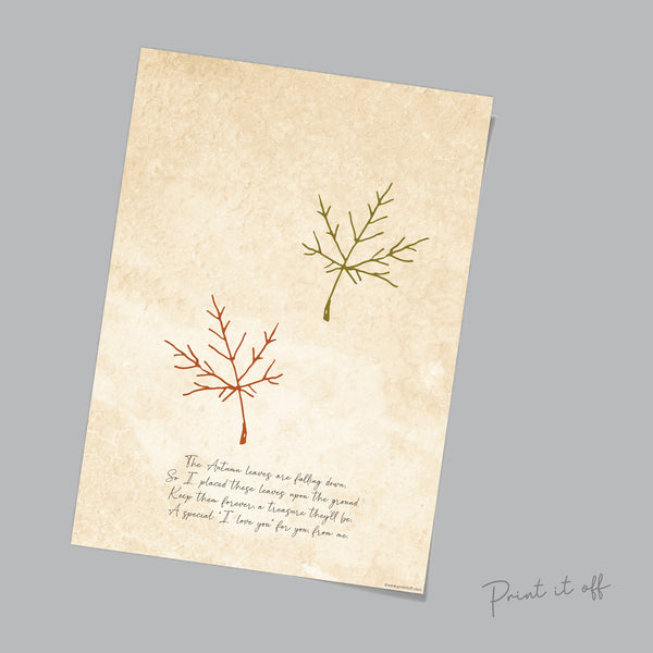 Autumn Poem / Handprint Art / Leaves Leafs Season / Thanksgiving / Child Kids Baby Toddler / Keepsake Gift Craft Art Print DIY 0256
