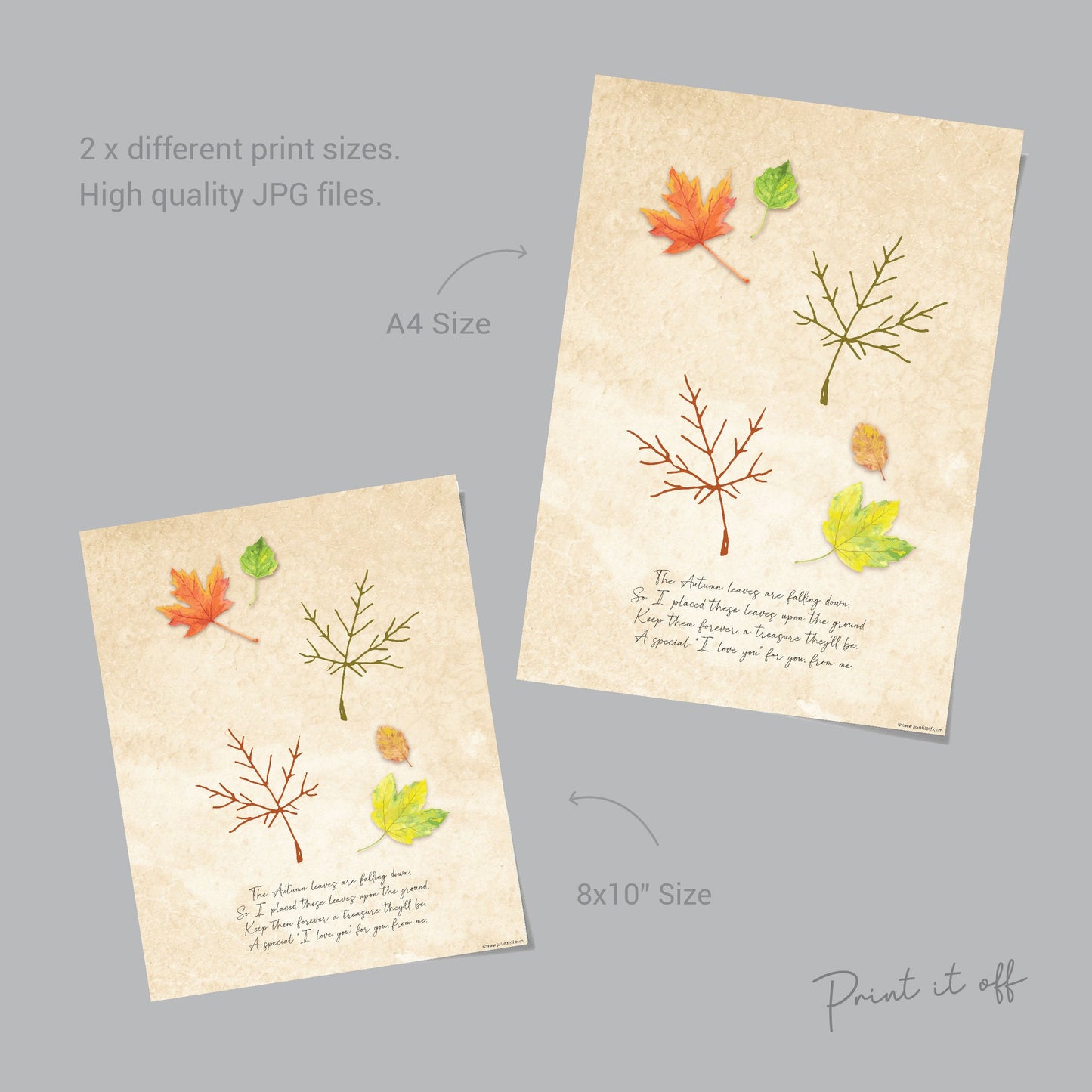 Autumn Poem / Handprint Art / Leaves Leafs Season / Thanksgiving / Kids Baby Toddler / Keepsake Gift Craft Art Print DIY 0275