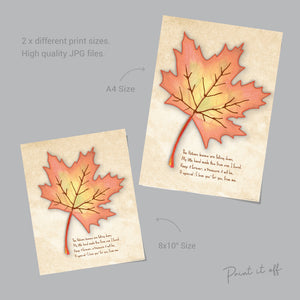Autumn Leaf / Handprint Art / Leaves Leafs Season / Thanksgiving / Child Kids Baby Toddler / DIY Memory Keepsake Craft Art Print Decor 0301
