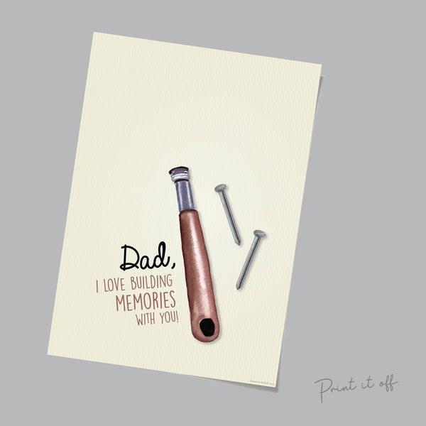 Dad Hammer Nail / Footprint Handprint Art / Father's Day Birthday Daddy / Kids Baby Toddler / Keepsake Craft Memory DIY Card Print 0306