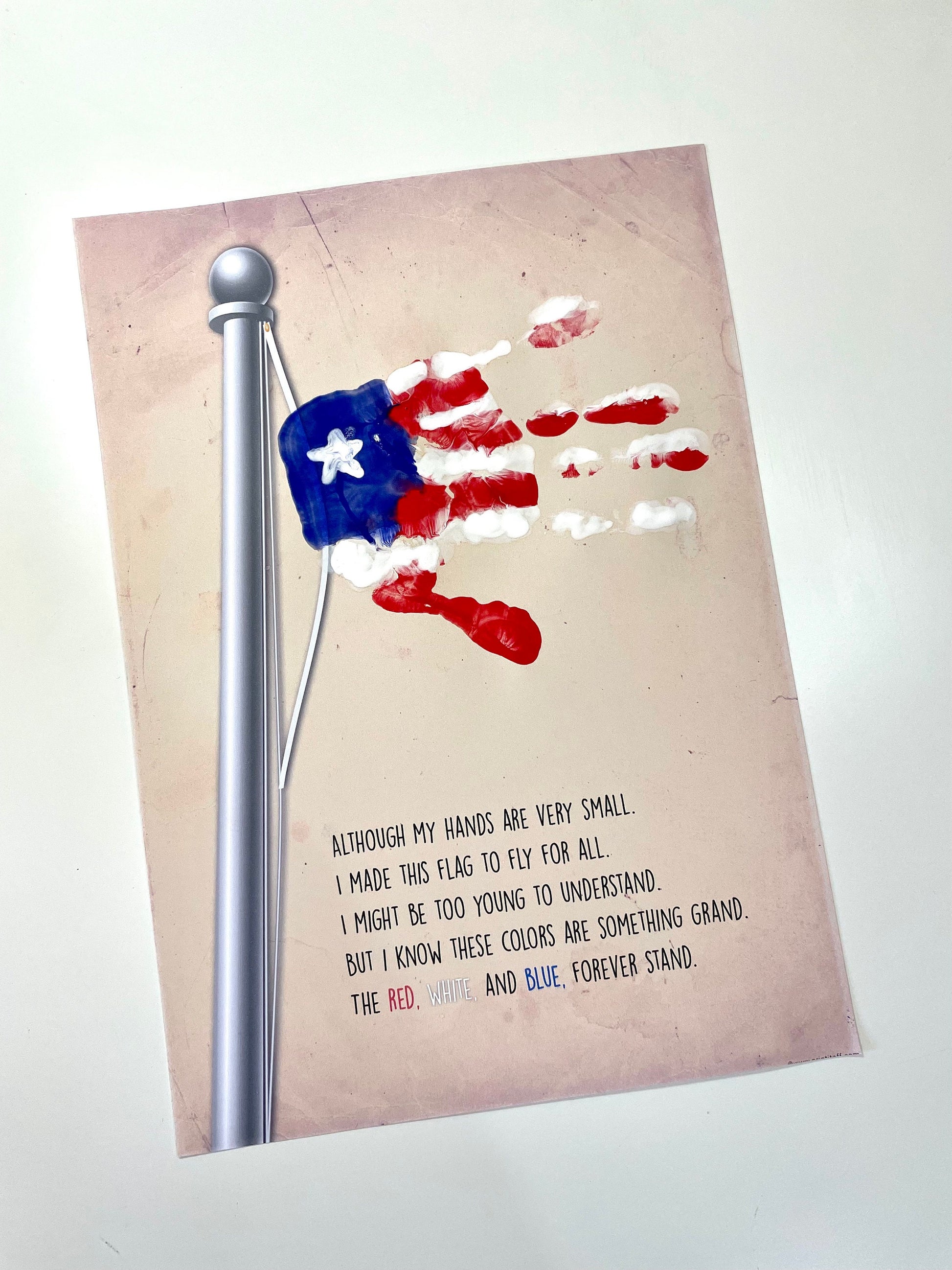 Flag Poem / Handprint Art / 4th of July Independence Day / USA America American / Child Kids Baby Toddler / Keepsake Craft Art Print 0251