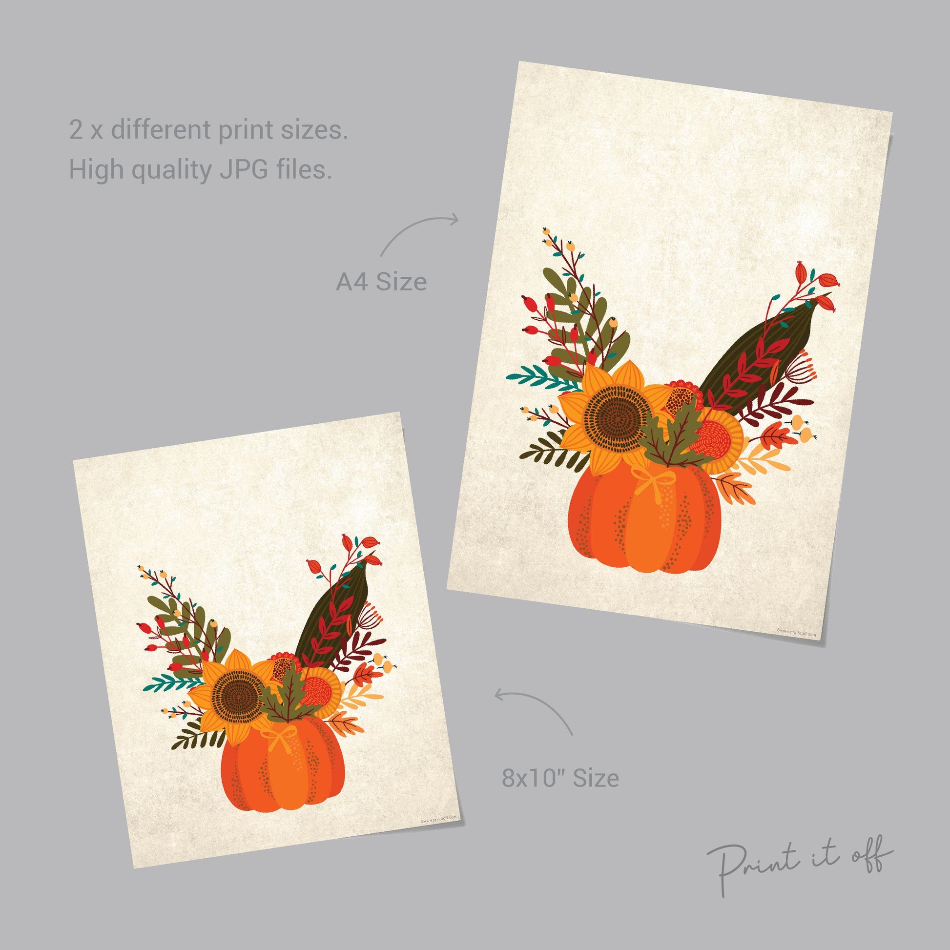 Pumpkin Flower Handprint Art / Autumn Thanksgiving / Child Kids Baby Toddler / DIY Memory Keepsake Craft Art Print Decor Decoration 0282
