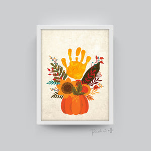 Pumpkin Flower Handprint Art / Autumn Thanksgiving / Child Kids Baby Toddler / DIY Memory Keepsake Craft Art Print Decor Decoration 0282