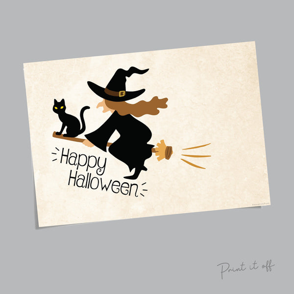 Halloween Art Craft / Handprint Art / Witch Broom Stick / Happy Halloween Sign / Kids Baby Toddler / Keepsake Memory DIY Card Print 0309