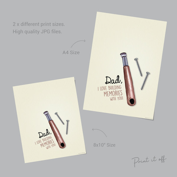 Dad Hammer Nail / Footprint Handprint Art / Father's Day Birthday Daddy / Kids Baby Toddler / Keepsake Craft Memory DIY Card Print 0306