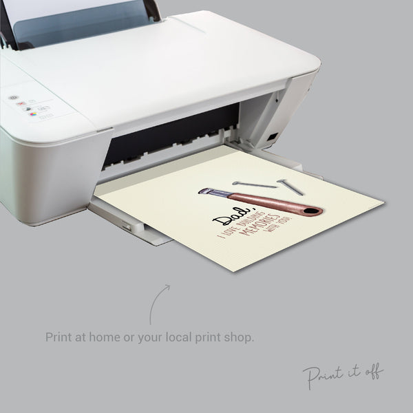 Dad Hammer Nail / Footprint Handprint Art / Father's Day Birthday Daddy / Kids Baby Toddler / Keepsake Craft Memory DIY Card Print 0306