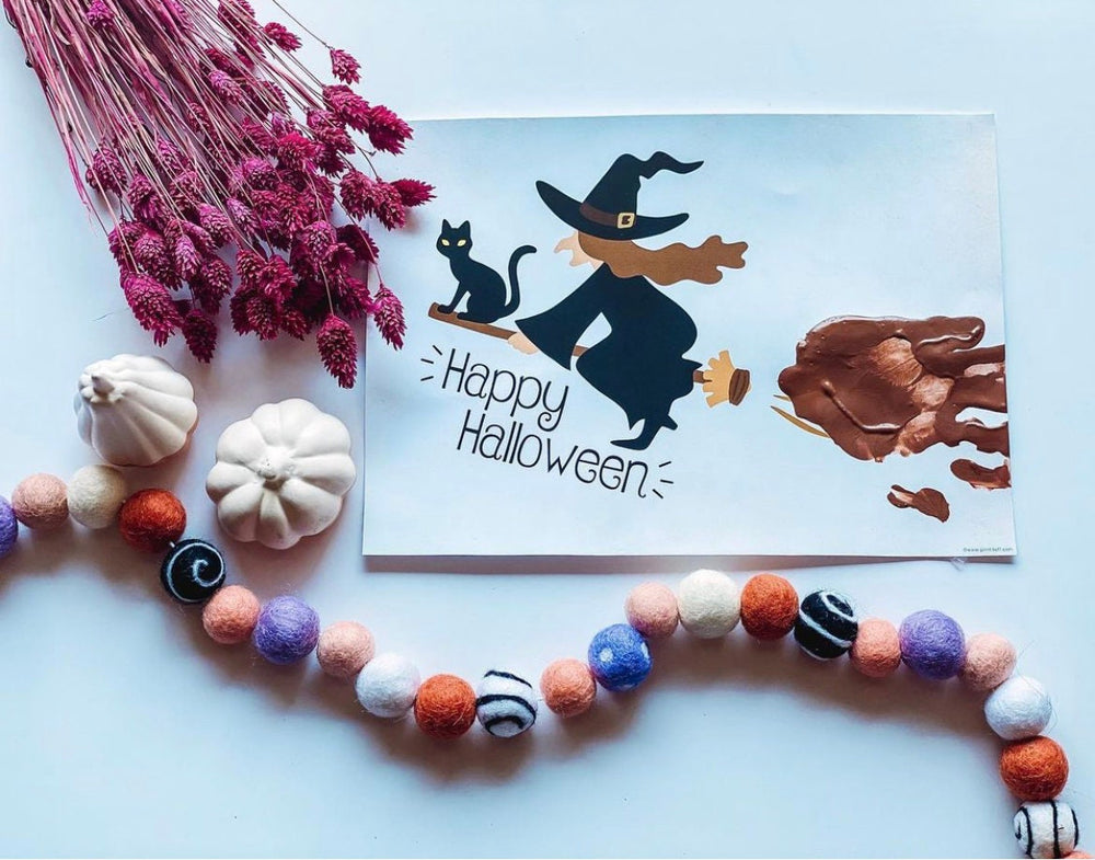 Halloween Art Craft / Handprint Art / Witch Broom Stick / Happy Halloween Sign / Kids Baby Toddler / Keepsake Memory DIY Card Print 0309