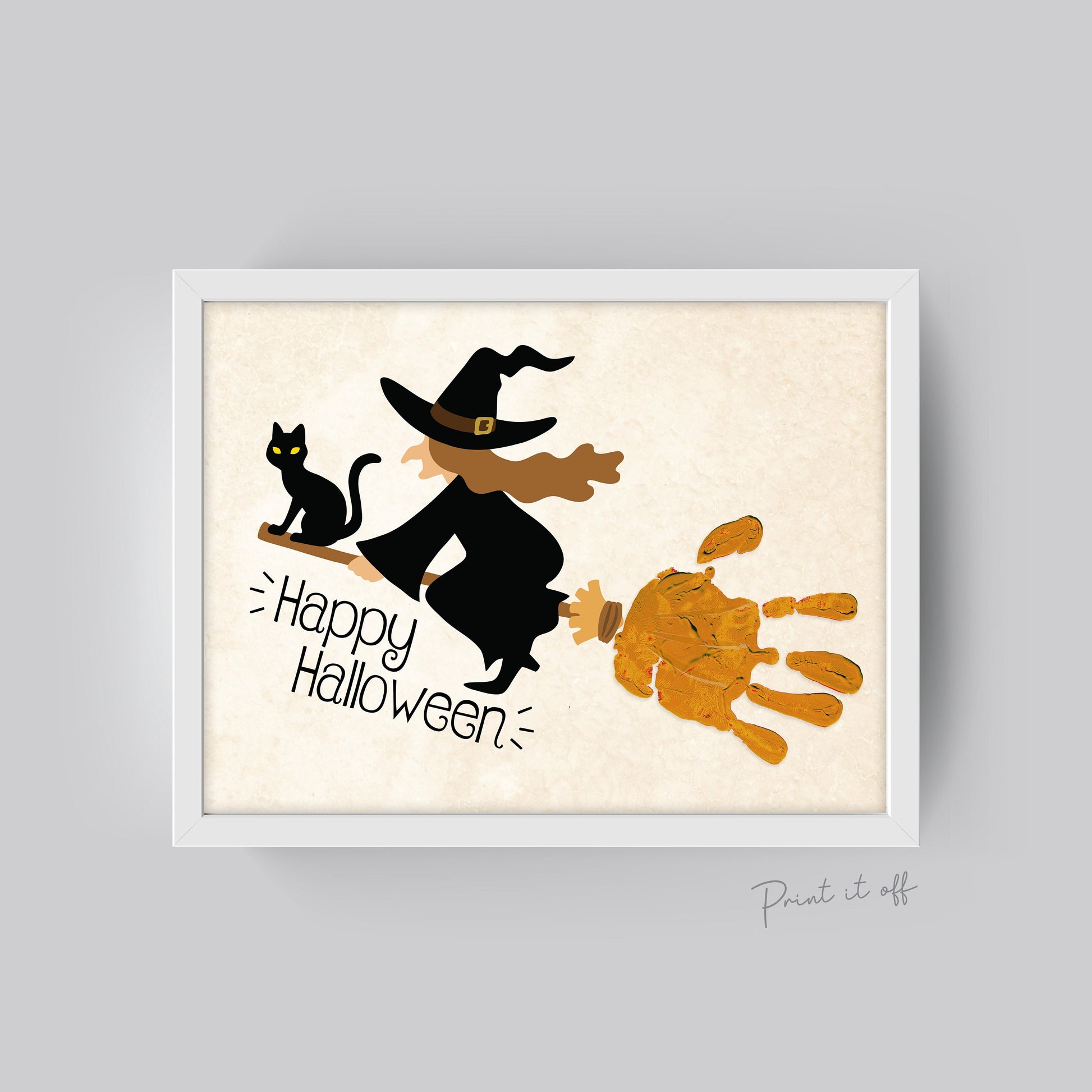 Halloween Art Craft / Handprint Art / Witch Broom Stick / Happy Halloween Sign / Kids Baby Toddler / Keepsake Memory DIY Card Print 0309