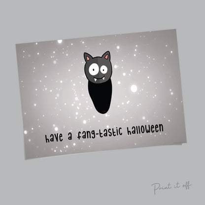 Have a Fang-tastic Halloween / Handprint Art / Bat Happy Halloween / Keepsake / Baby Toddler Kid / Art Craft / Card Print 0066