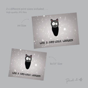 Have a Fang-tastic Halloween / Handprint Art / Bat Happy Halloween / Keepsake / Baby Toddler Kid / Art Craft / Card Print 0066