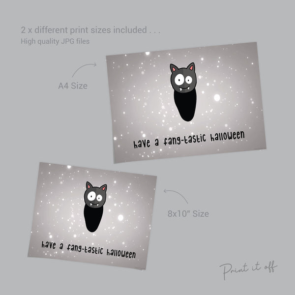 Have a Fang-tastic Halloween / Handprint Art / Bat Happy Halloween / Keepsake / Baby Toddler Kid / Art Craft / Card Print 0066