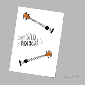 Handprint Art Craft / Our Dad Rocks Guitar / Father's Day Birthday / Kids Baby Toddler / Keepsake Memory Craft DIY Card / Print Card 0262