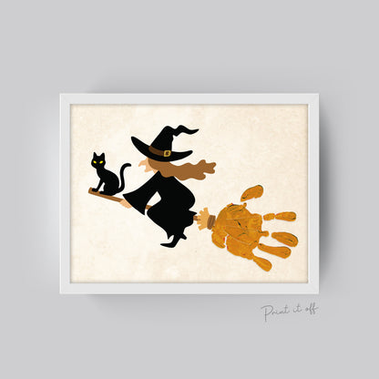 Halloween Art Craft / Handprint Art / Witch Broom Stick / Happy Halloween Sign / Kids Baby Toddler / Keepsake Memory DIY Card Print 0329