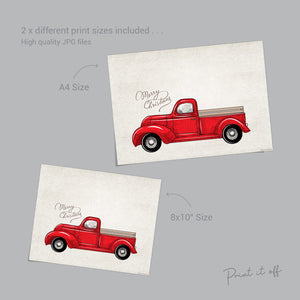 Red Truck Car Christmas Tree Footprint / Baby Toddler Kids Art Craft / Merry Xmas Memory Keepsake / Printable Print Card 0289