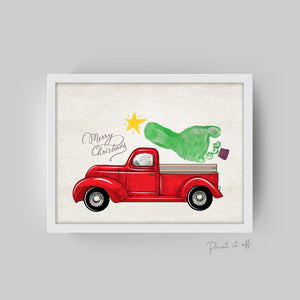 Red Truck Car Christmas Tree Footprint / Baby Toddler Kids Art Craft / Merry Xmas Memory Keepsake / Printable Print Card 0289