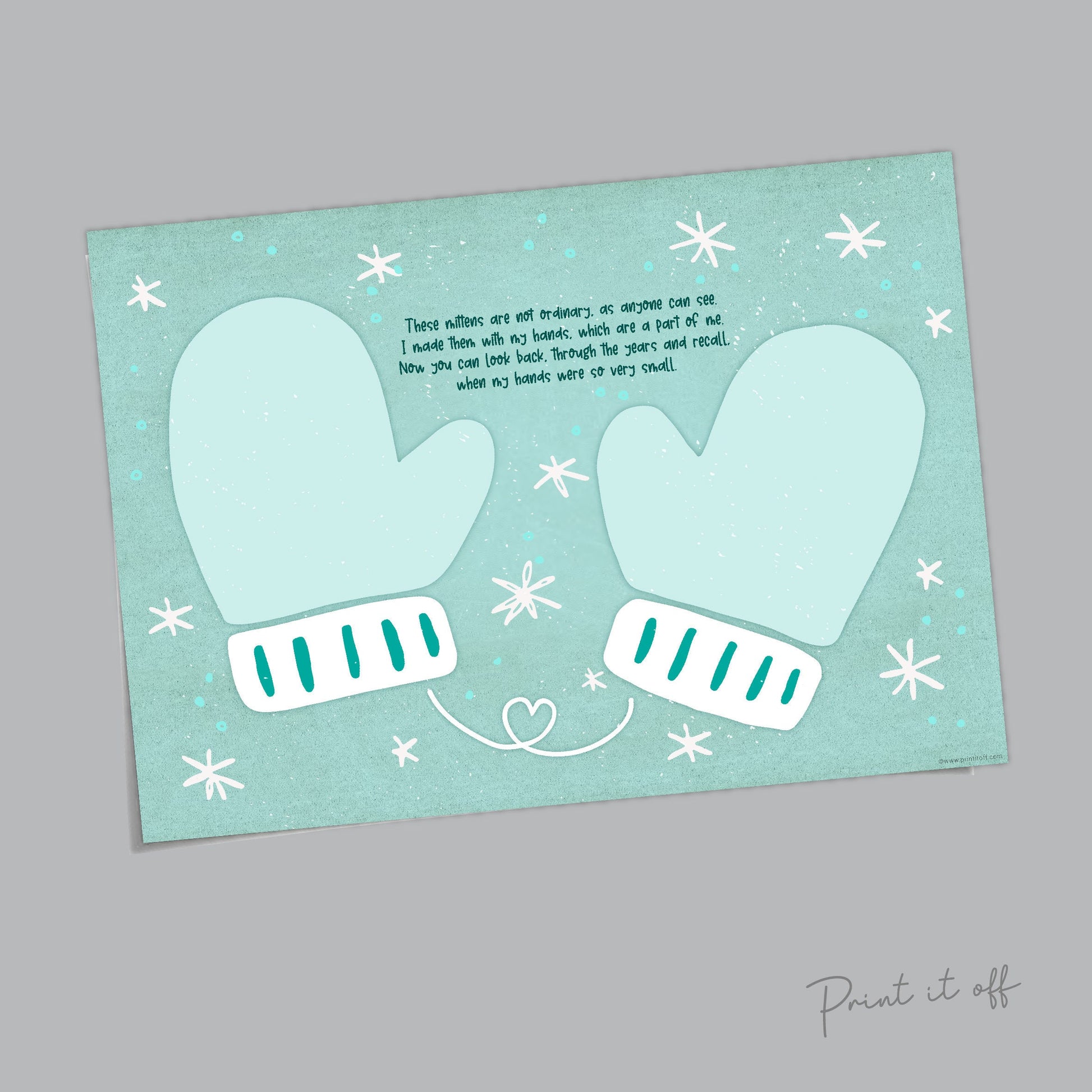 Mitten Poem Handprints / Baby Toddler Kids Art Craft / Christmas Xmas Winter Mittens / Print Card Gift Keepsake Memory 0338