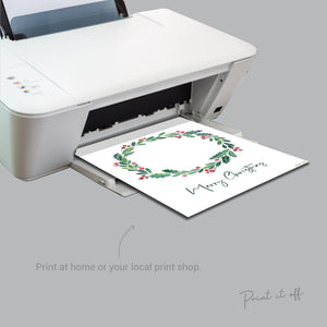 Merry Christmas Wreath / Handprints Footprints / Christmas Xmas Art / Printable / Baby Toddler Feet Hands / Xmas Craft Keepsake 0133