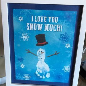 I Love You Snow Much / SnowMan Footprint Handprint / Christmas Winter Xmas Art Craft activity / Baby Toddler / Gift Card Print it off 0107
