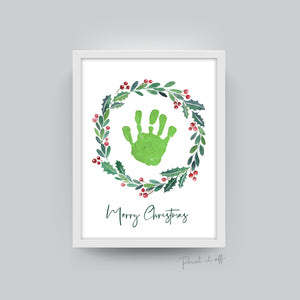 Merry Christmas Wreath / Handprints Footprints / Christmas Xmas Art / Printable / Baby Toddler Feet Hands / Xmas Craft Keepsake 0133
