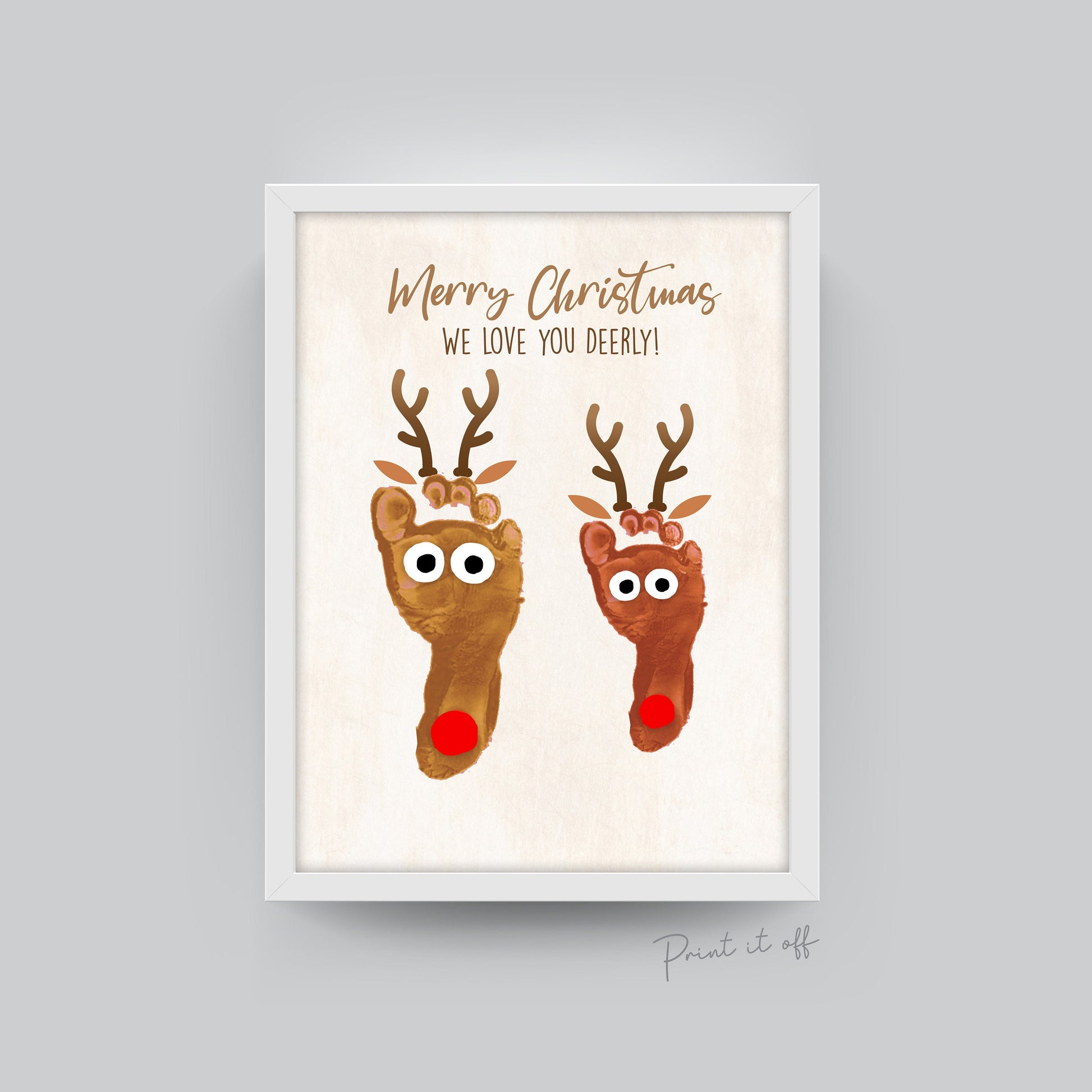 Christmas Footprint Reindeer / Xmas Art Craft / Baby Kids Toddler Foot Feet / Keepsake Print Card Memory / Siblings PRINT IT OFF 0367
