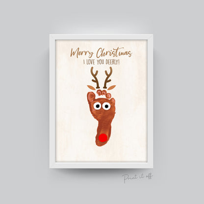 Christmas Footprint Reindeer / Xmas Handprint Footprint Art Craft / Baby Kids Toddler Foot Feet  / Keepsake Print Card PRINT IT OFF 0366