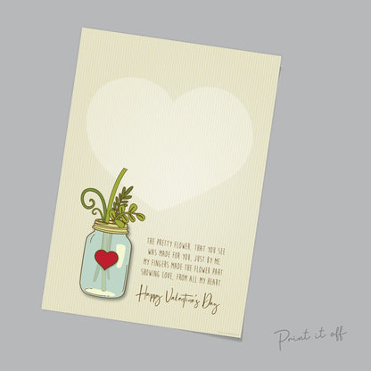 Handprint Flower Jar / Happy Valentine's Day / Handprint DIY Craft Art / Love Card Poem / Baby Kids Toddler / Keepsake Print it Off 0144