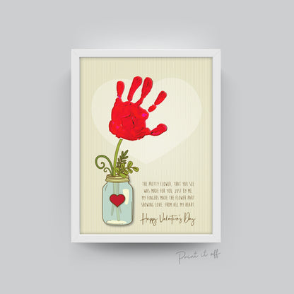 Handprint Flower Jar / Happy Valentine's Day / Handprint DIY Craft Art / Love Card Poem / Baby Kids Toddler / Keepsake Print it Off 0144