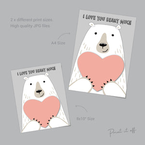 Love you Beary Much / Bear / Happy Valentine's Day / Handprint Footprint Art Heart Love / DIY Card Craft Baby Kids / Print It Off 0390