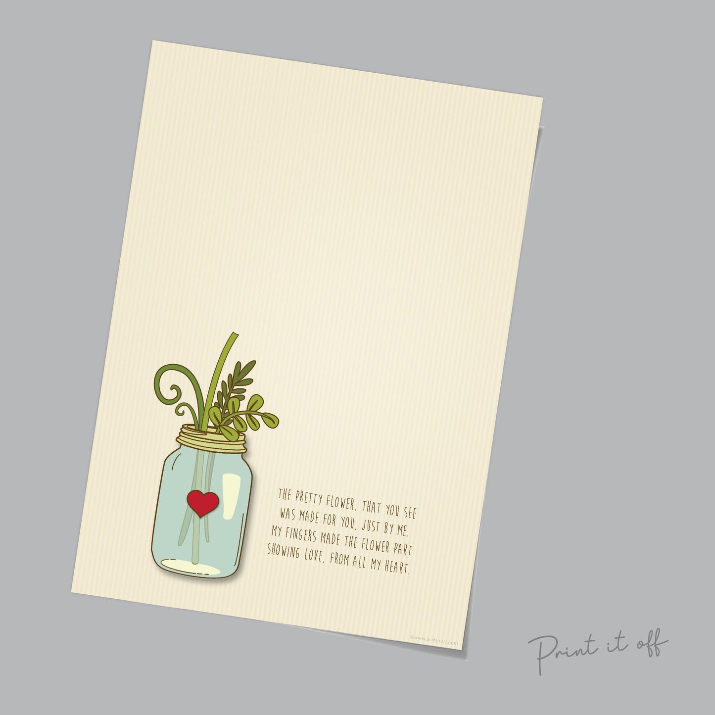 Handprint Art Craft / One Flower Poem / Keepsake Memory Child Baby Kids / Mother's Day Birthday Mom Mum / Gift Card Diy / PRINT IT OFF 0001