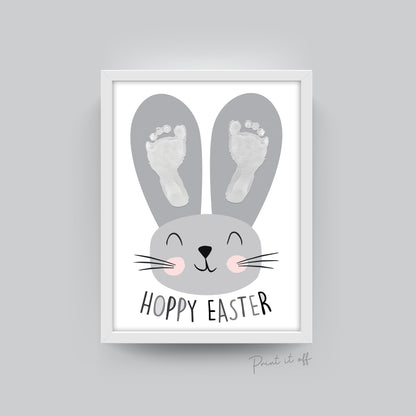 Hoppy Easter / Footprint Handprint Art Craft / Cute Bunny Feet / Happy Easter / Kids Baby Toddler / Keepsake Gift Card / PRINT IT OFF 0411